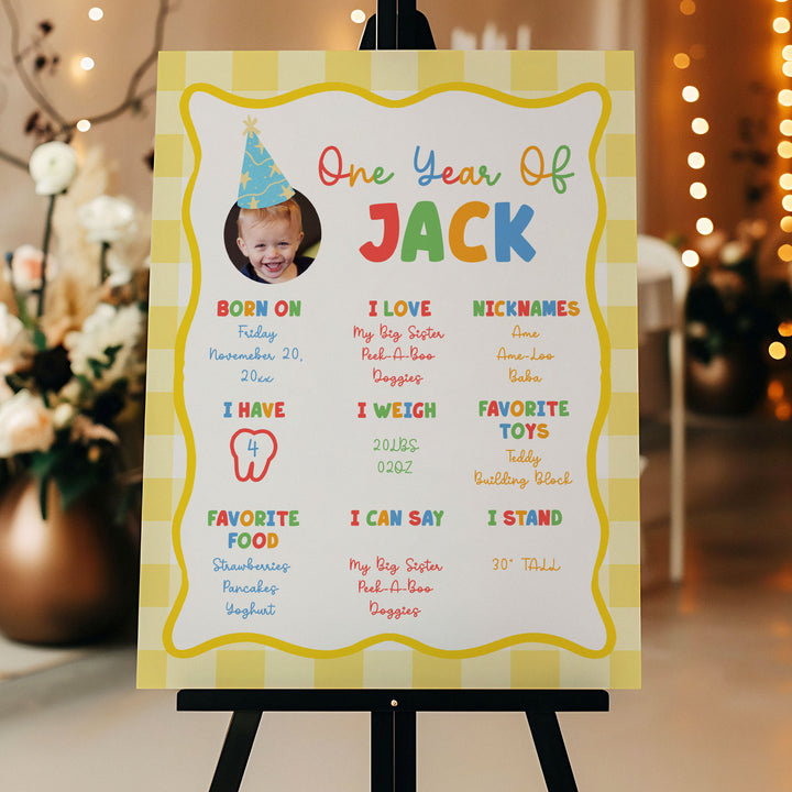Fun To Be One With Photo 1st Birthday Stats editable template in Canva