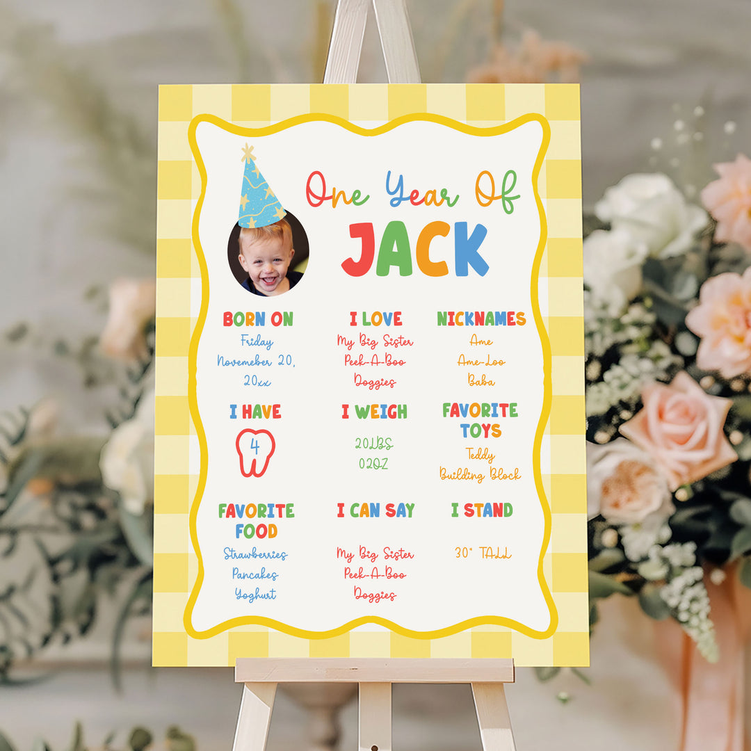 Fun To Be One With Photo 1st Birthday Stats editable template in Canva