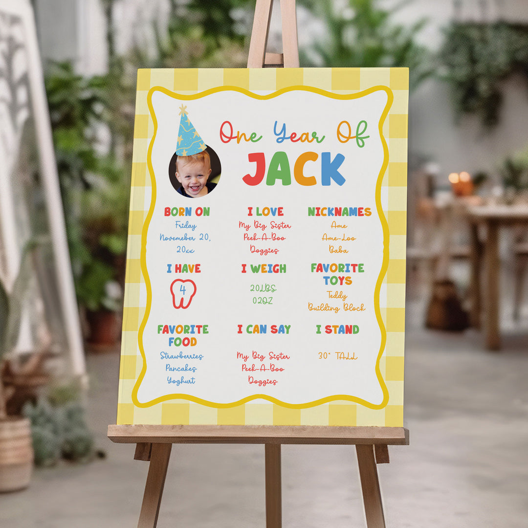 Fun To Be One With Photo 1st Birthday Stats editable template in Canva