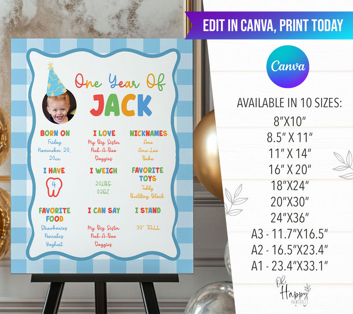 Fun To Be One With Photo 1st Birthday Stats Blue