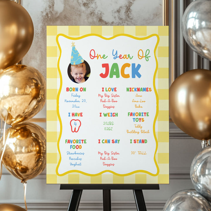 Fun To Be One With Photo 1st Birthday Stats editable template in Canva