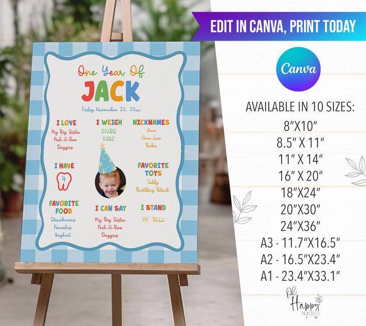 It's Fun To Be One With Photo 1st Birthday Stats Blue