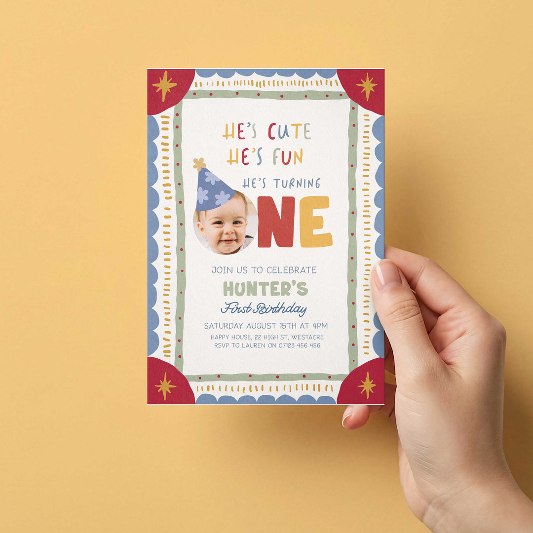 It's Fun To Be One Photo Boho Birthday Invite editable Canva Template