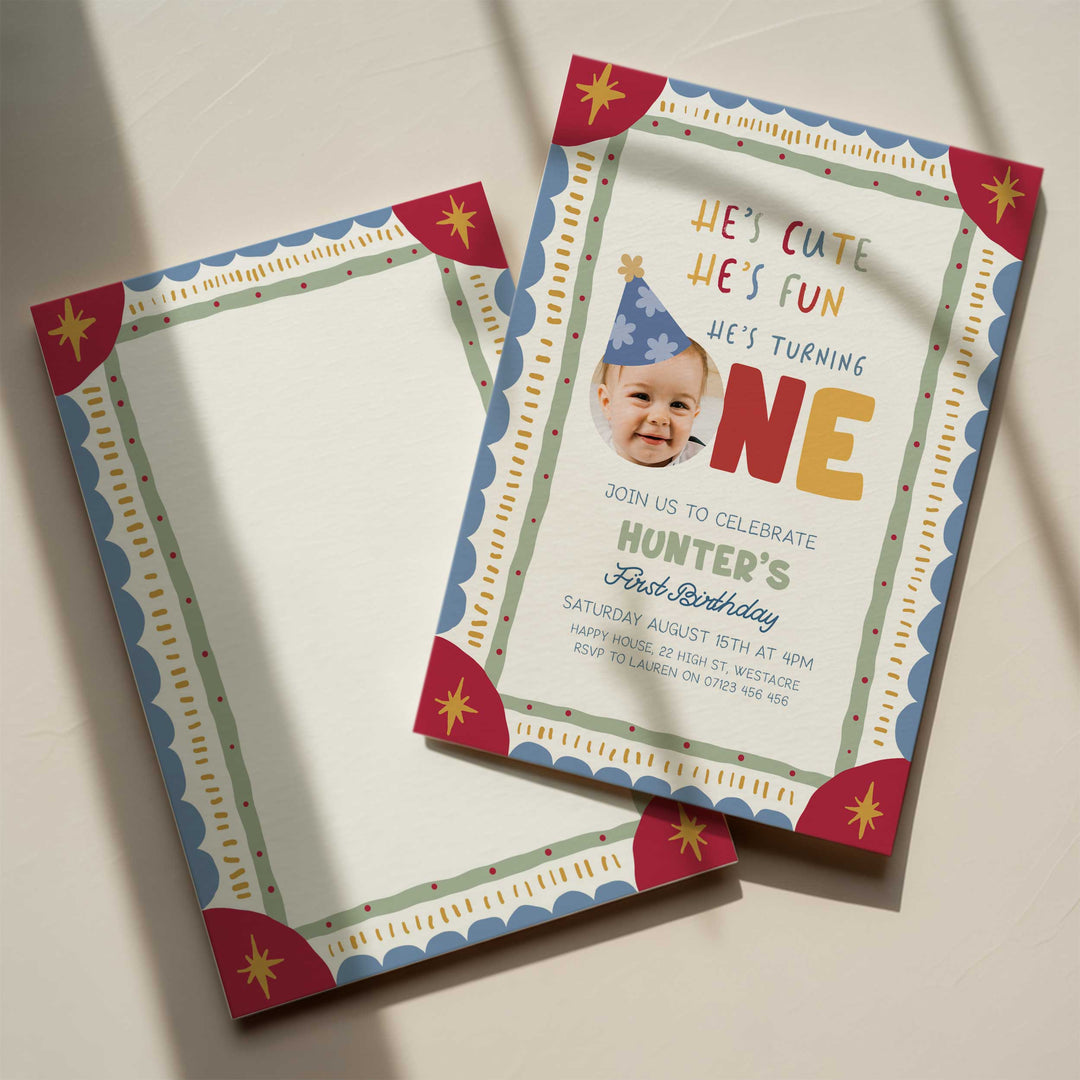 It's Fun To Be One Photo Boho Birthday Invite editable Canva Template