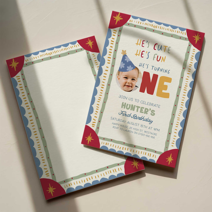 It's Fun To Be One Photo Boho Birthday Invite editable Canva Template