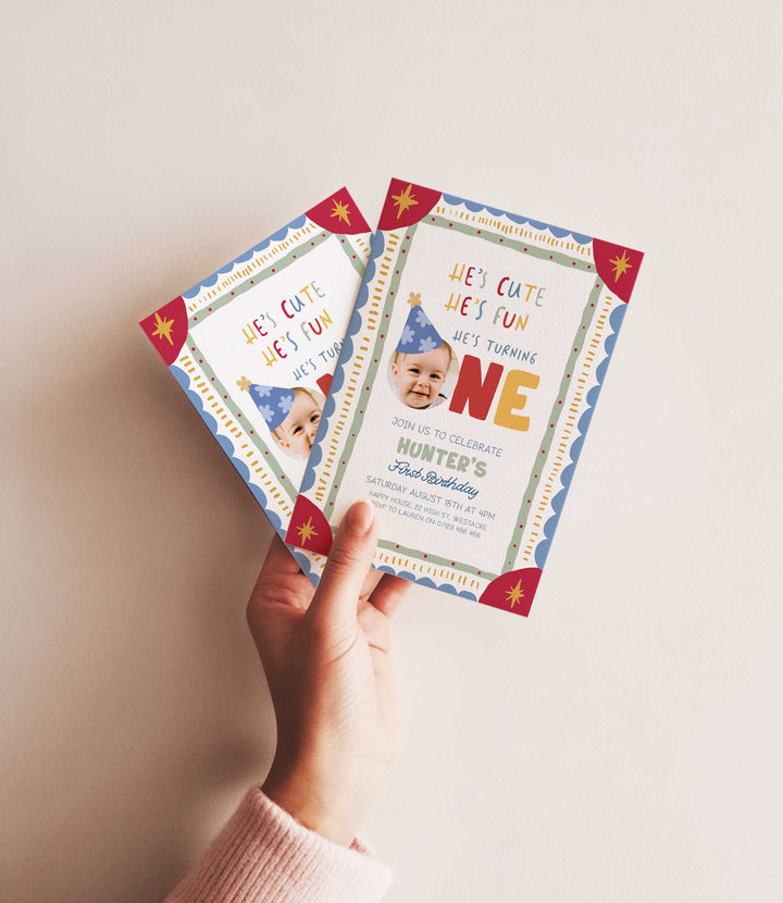 It's Fun To Be One Photo Boho Birthday Invite editable Canva Template