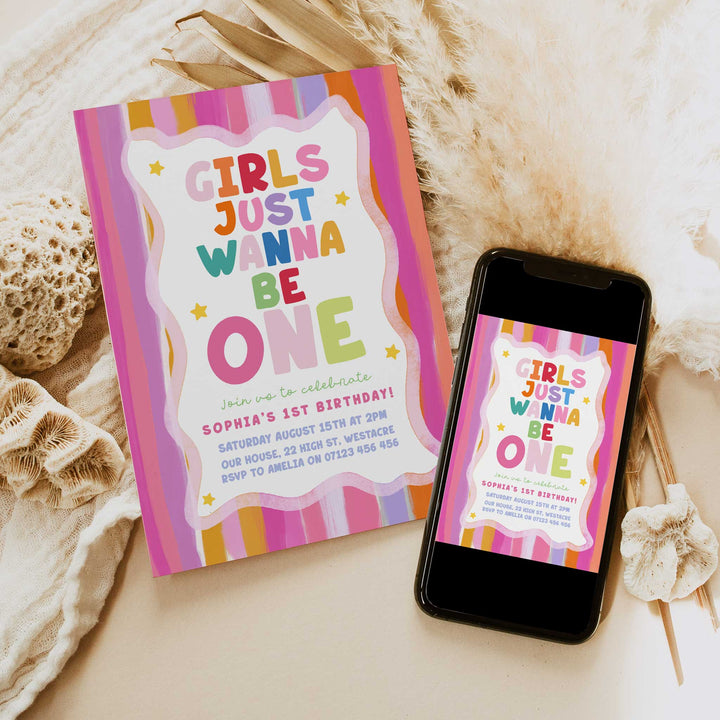 Girls Just Wanna Be One Pastel Birthday Invite