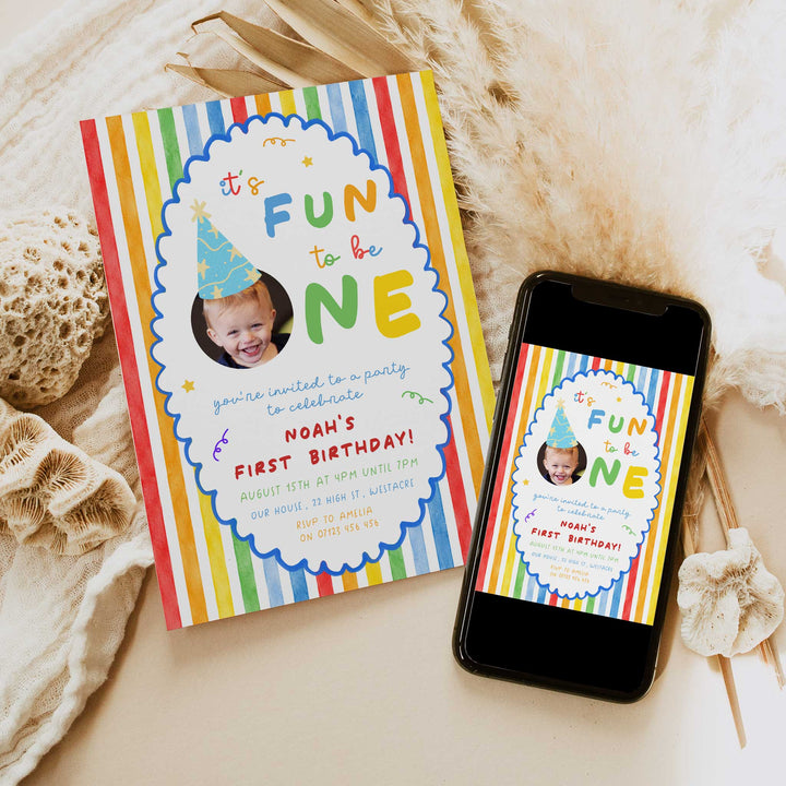 Oval It's Fun To Be One Birthday Invite