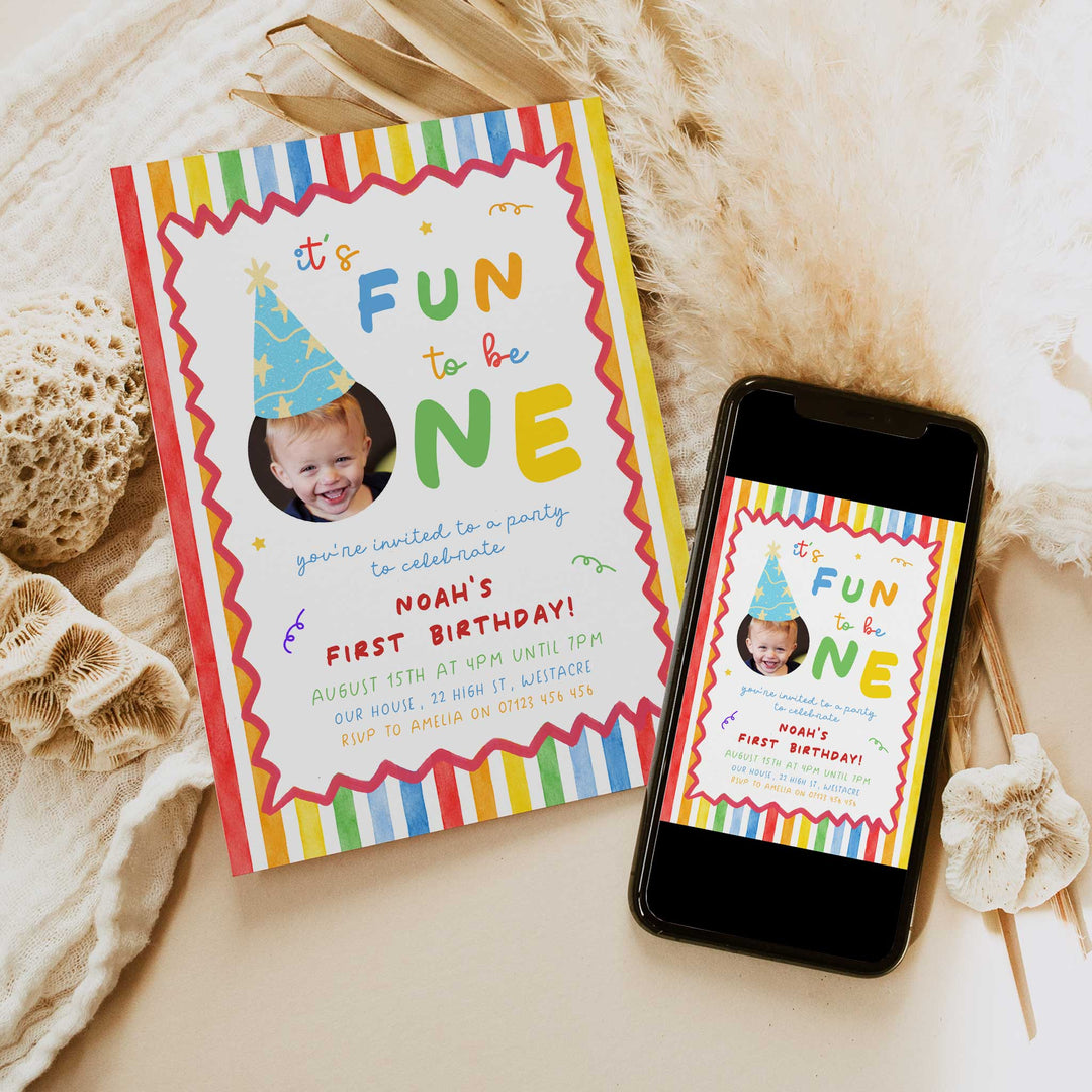 Zigzag It's Fun To Be One Birthday Invite