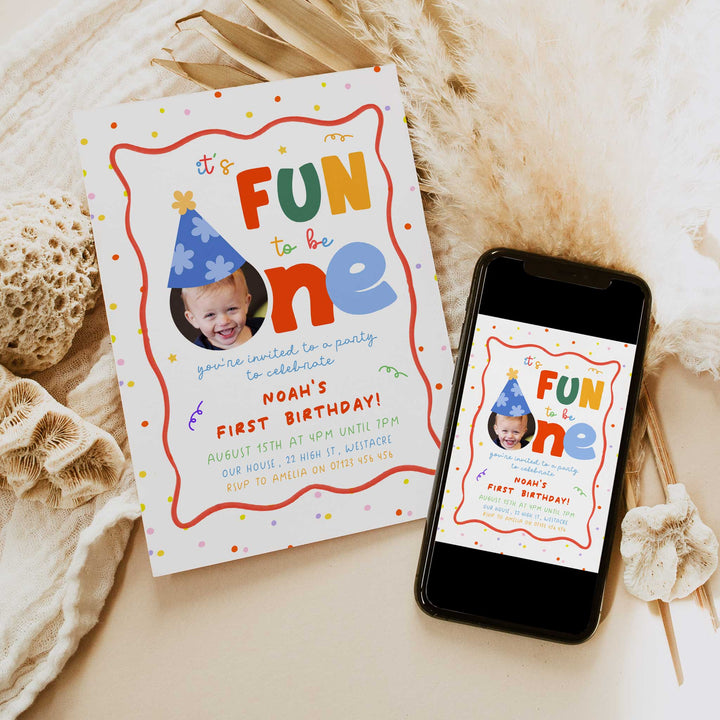 Fun To Be One With Polkadots Birthday Invite editable Canva template