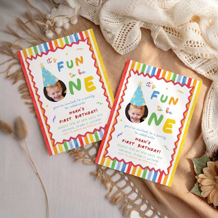 Zigzag It's Fun To Be One Birthday Invite