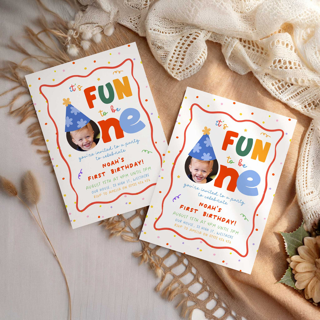 Fun To Be One With Polkadots Birthday Invite editable Canva template