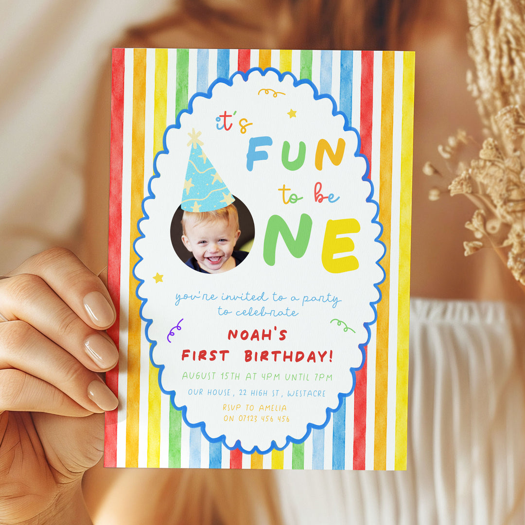 Oval It's Fun To Be One Birthday Invite