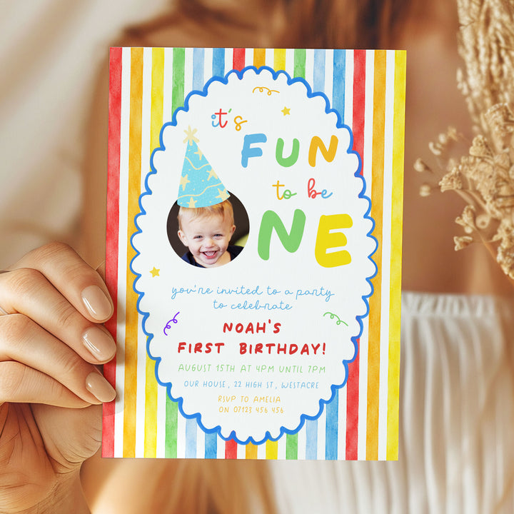 Oval It's Fun To Be One Birthday Invite