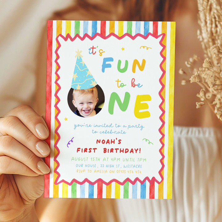 Zigzag It's Fun To Be One Birthday Invite