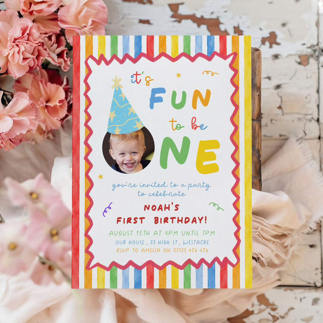 Zigzag It's Fun To Be One Birthday Invite