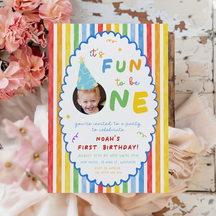 Oval It's Fun To Be One Birthday Invite