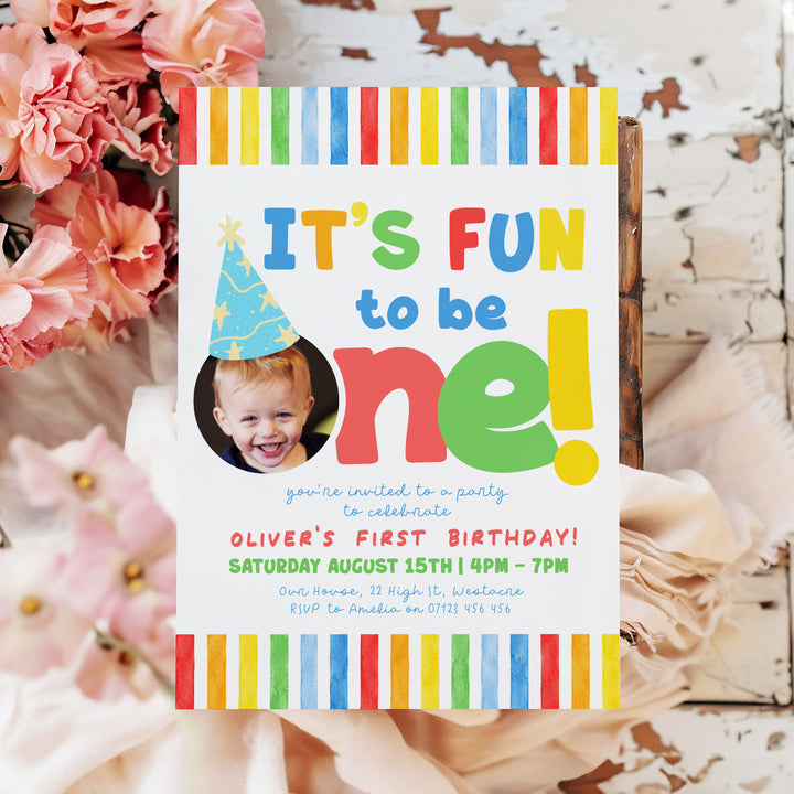 It's Fun To Be One Bright Stripe Birthday Invite