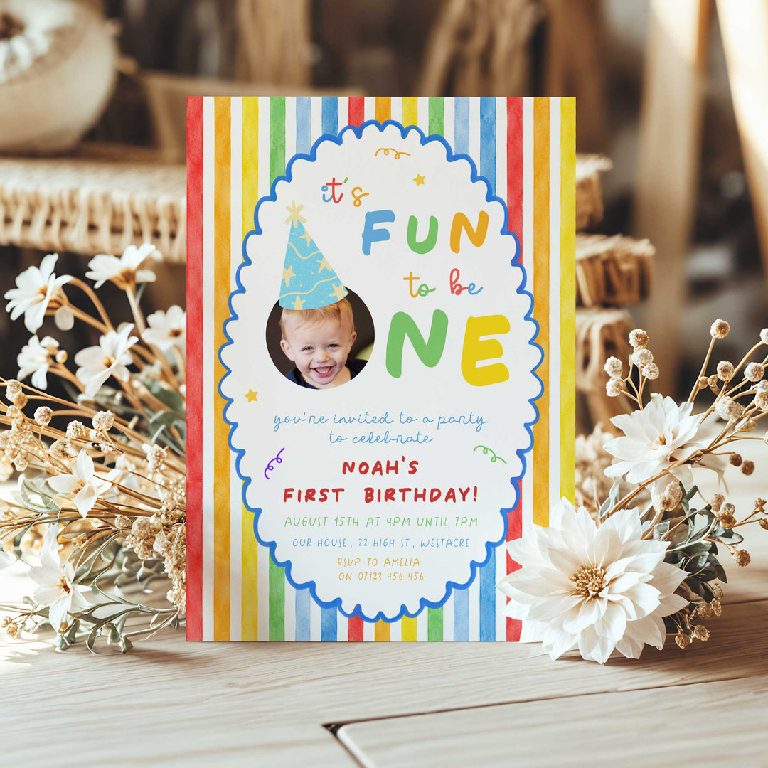 Oval It's Fun To Be One Birthday Invite