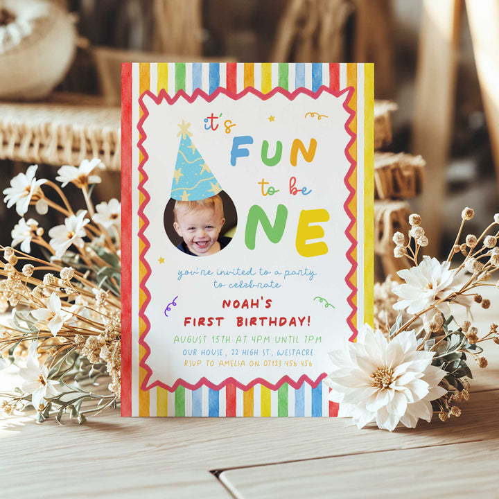 Zigzag It's Fun To Be One Birthday Invite