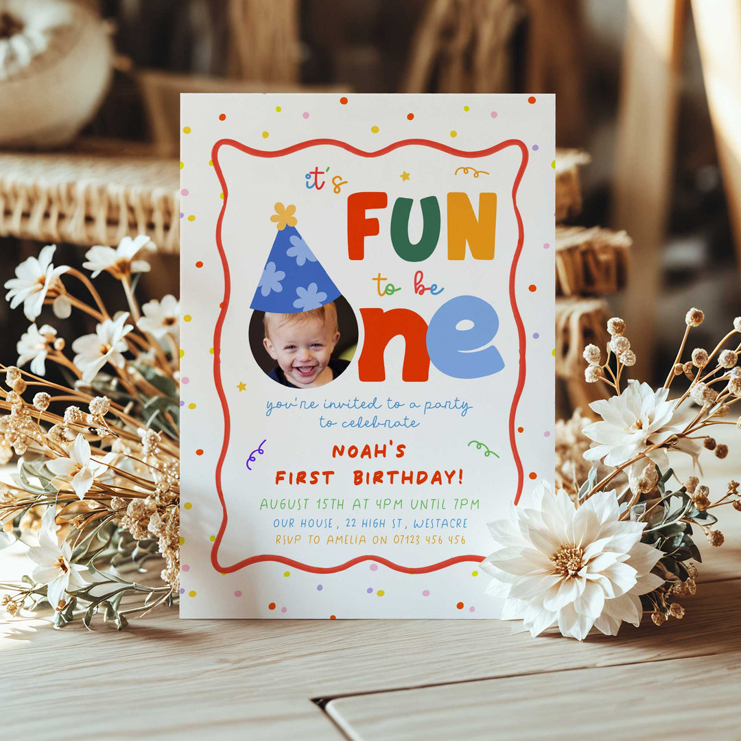 Fun To Be One With Polkadots Birthday Invite editable Canva template