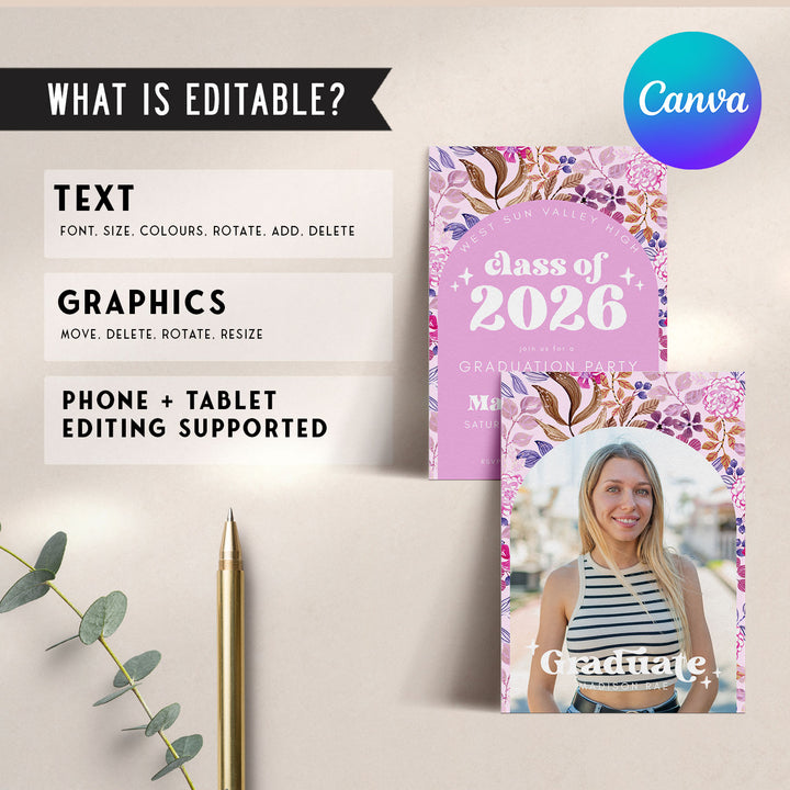 Pink Floral Graduation Announcement