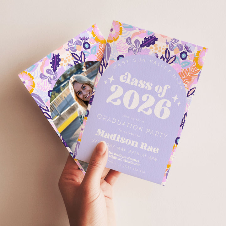 Purple Floral Graduation Announcement