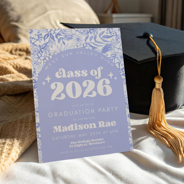 Blue Floral Graduation Announcement