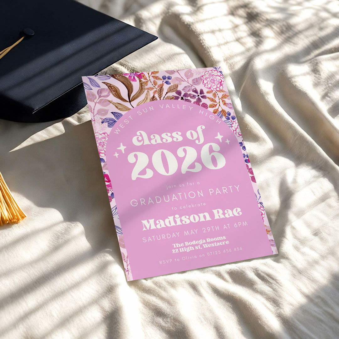 Pink Graduation Message Pink Floral Graduation Announcement Editable Template – OhHappyPrintables
