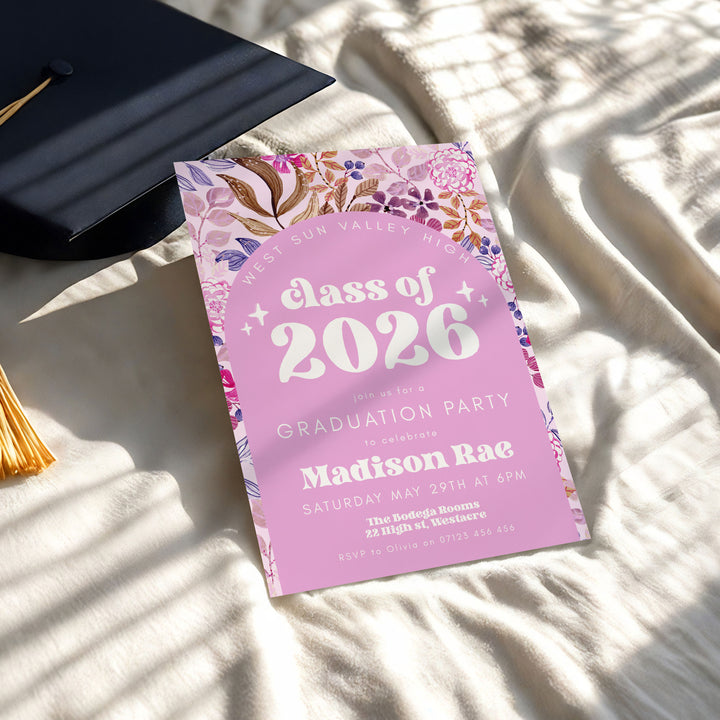 Pink Floral Graduation Announcement