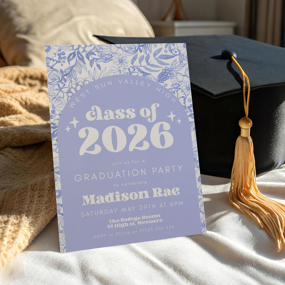 Blue Floral Graduation Invitation Bundle