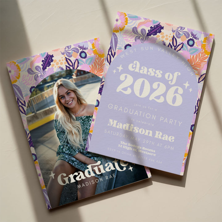 Purple Floral Graduation Announcement