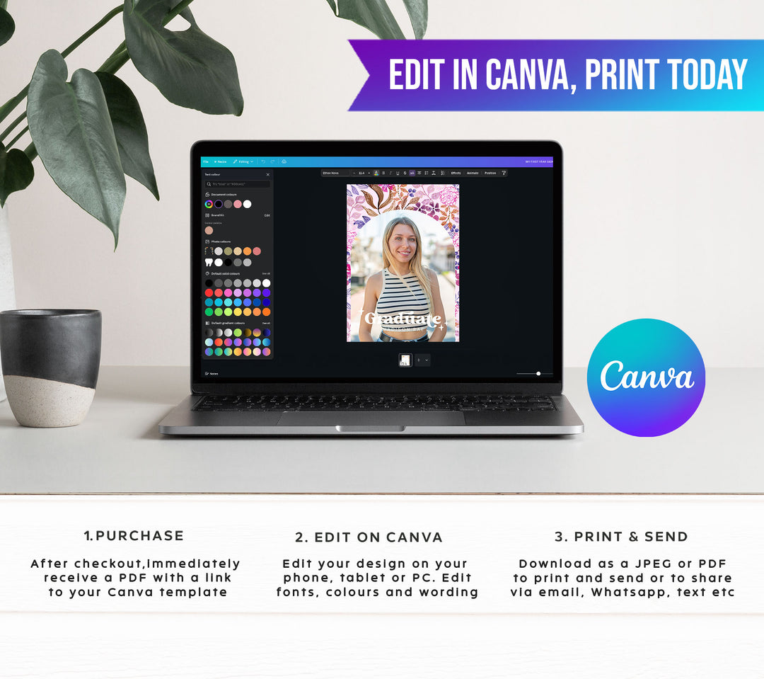 Pink Floral Graduation Announcement