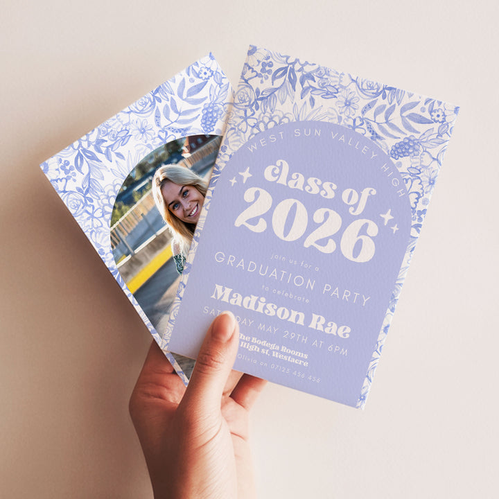 Blue Floral Graduation Announcement