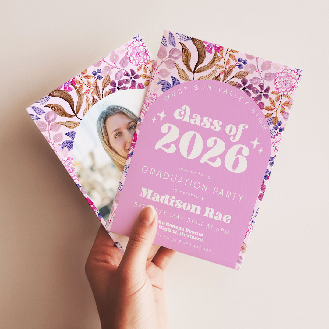 Pink Floral Graduation Announcement