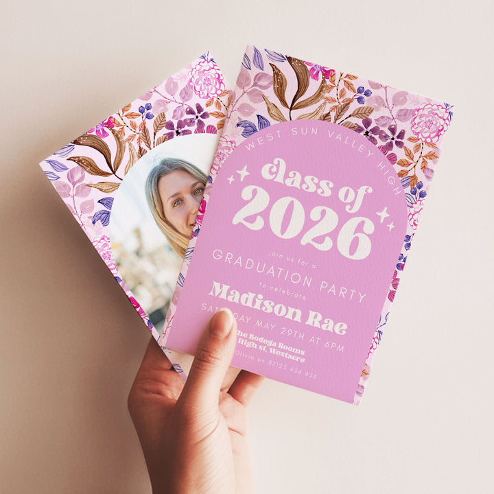 Pink Floral Graduation Announcement