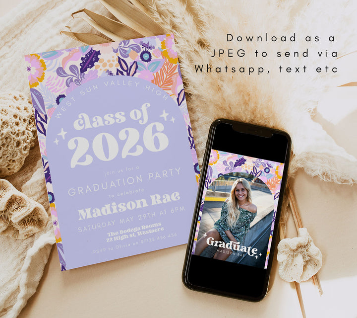 Purple Floral Graduation Announcement