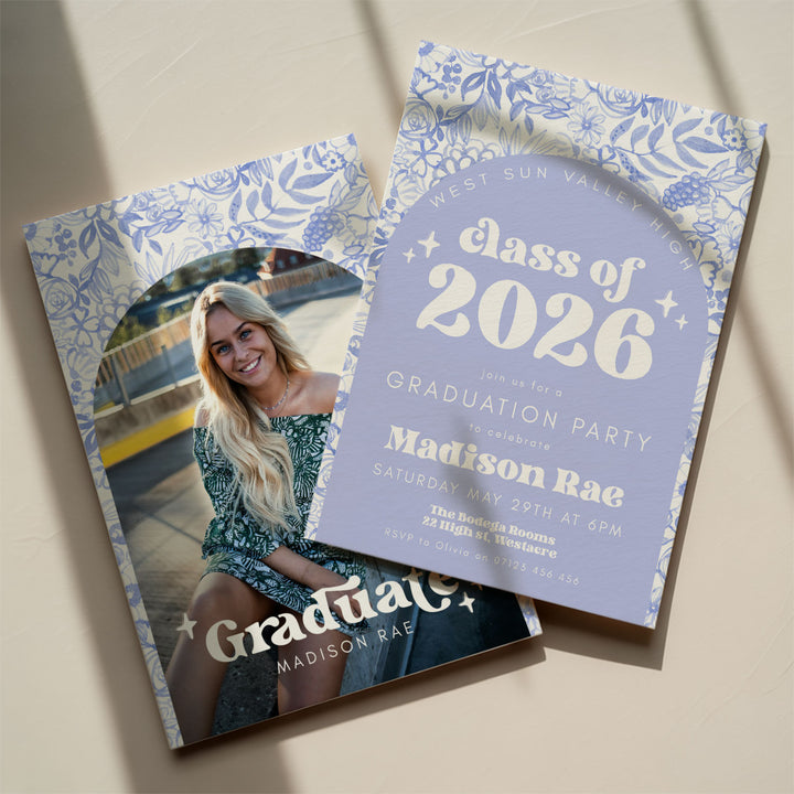 Blue Floral Graduation Announcement