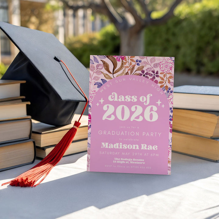 Pink Floral Graduation Announcement