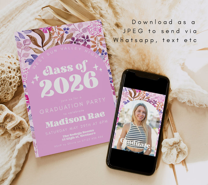Pink Floral Graduation Announcement