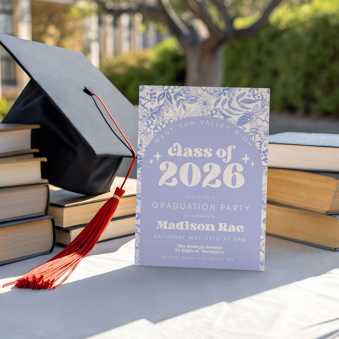 Blue Floral Graduation Invitation Bundle