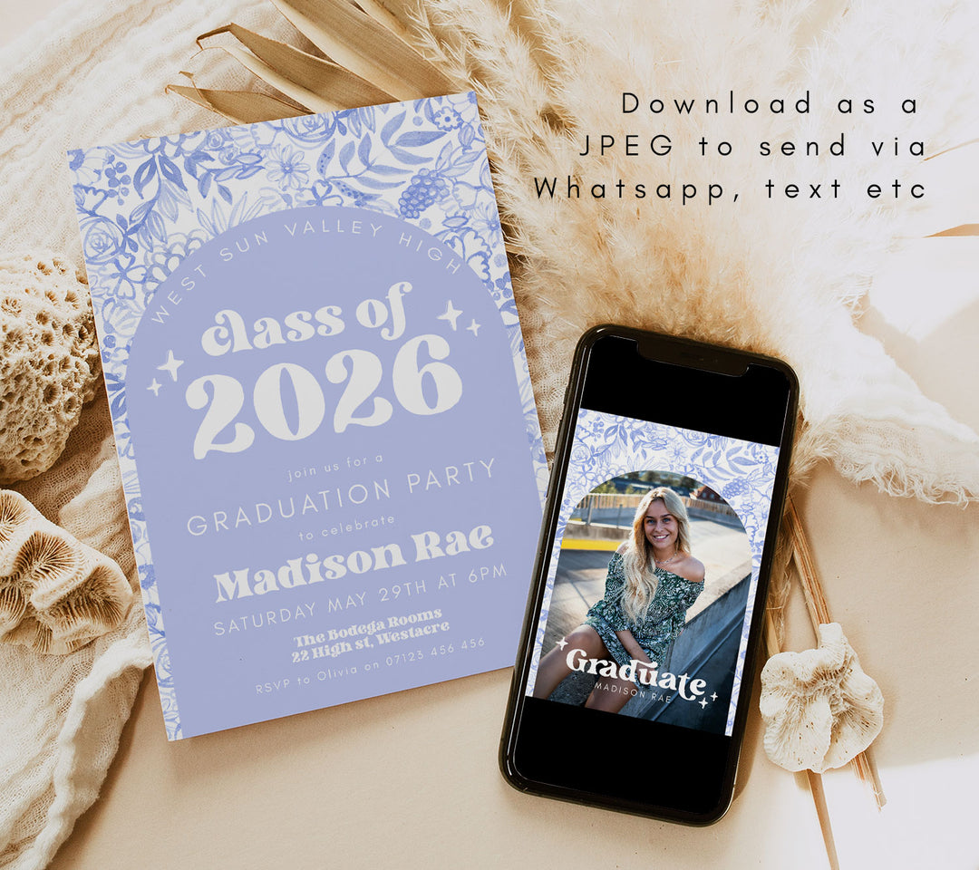 Blue Floral Graduation Announcement
