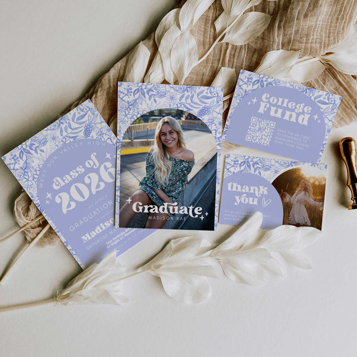 Blue Floral Graduation Invitation Bundle