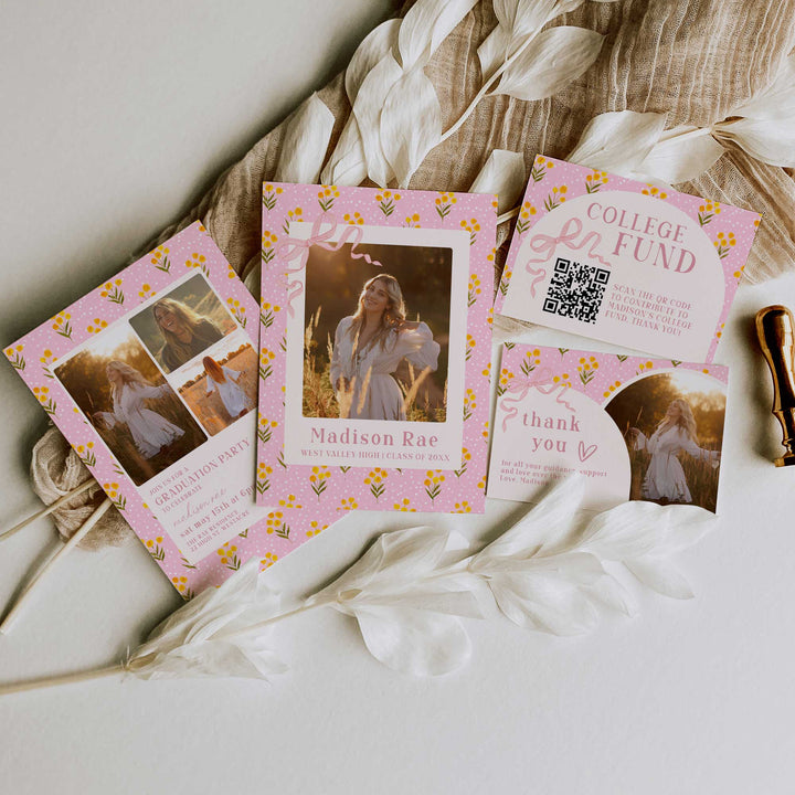 Pink Polkadot Graduation Invitation Bundle