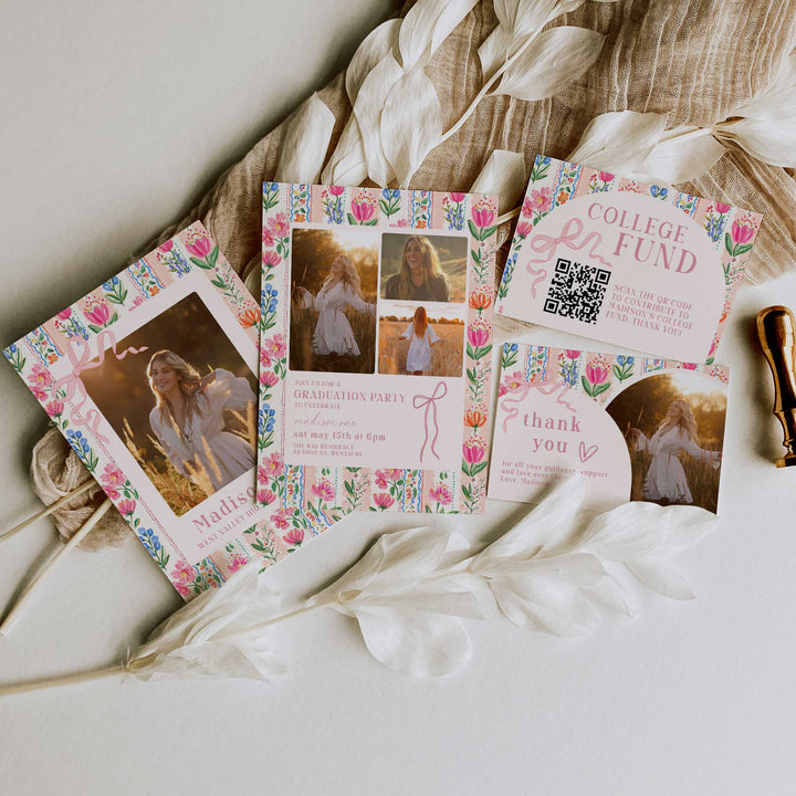 Bright Floral Graduation Invitation Bundle