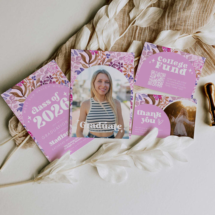 Bright Pink Graduation Invitation Bundle