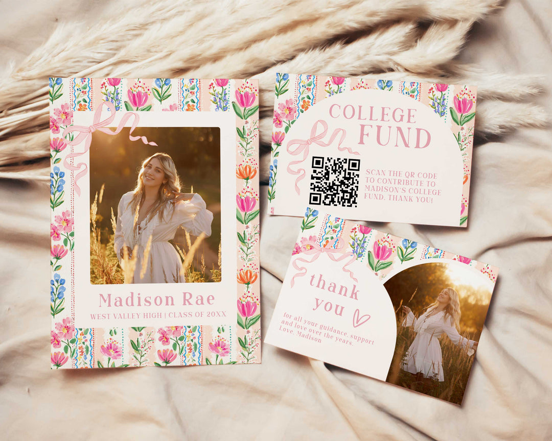 Bright Floral Graduation Invitation Bundle
