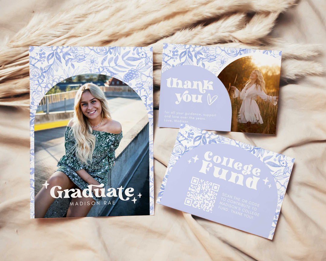 Blue Floral Graduation Invitation Bundle