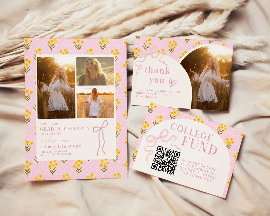 Pink Polkadot Graduation Invitation Bundle