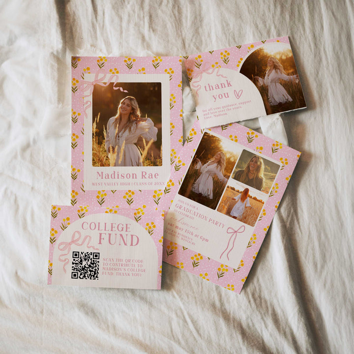 Pink Polkadot Graduation Invitation Bundle
